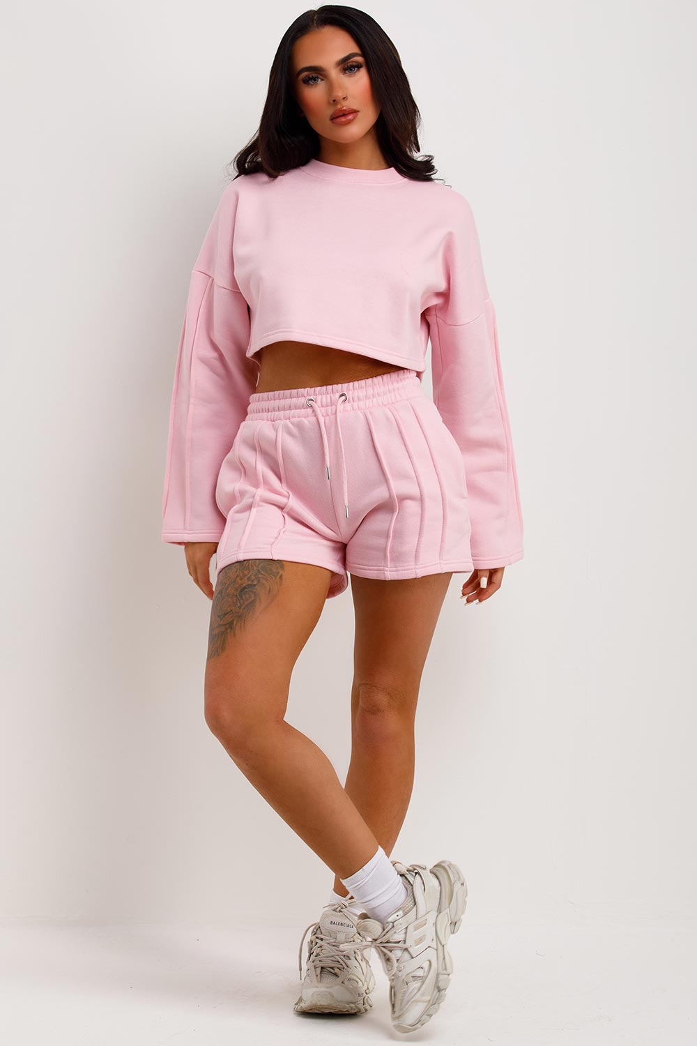 SEAM DETAIL OVERSIZED CROP TOP & SHORTS FLEECE CO-ORD