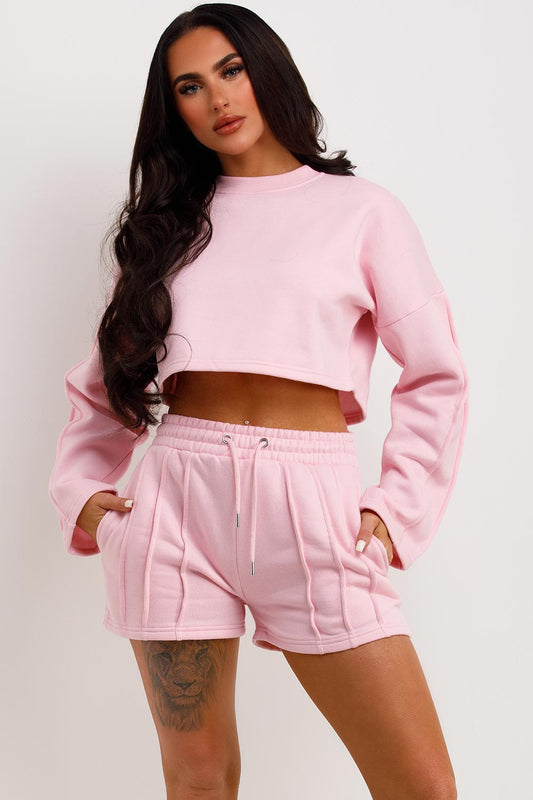 SEAM DETAIL OVERSIZED CROP TOP & SHORTS FLEECE CO-ORD